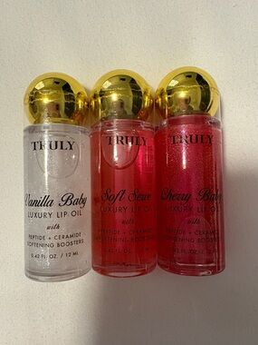 3 piece truly lip oils- Vanilla Baby, Soft Serve & Cherry Baby and 12 ml